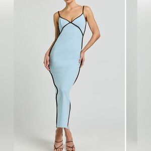 NWT Here Comes The Sun Y2K Aqua & Brown Midi Dress Women's Size Large